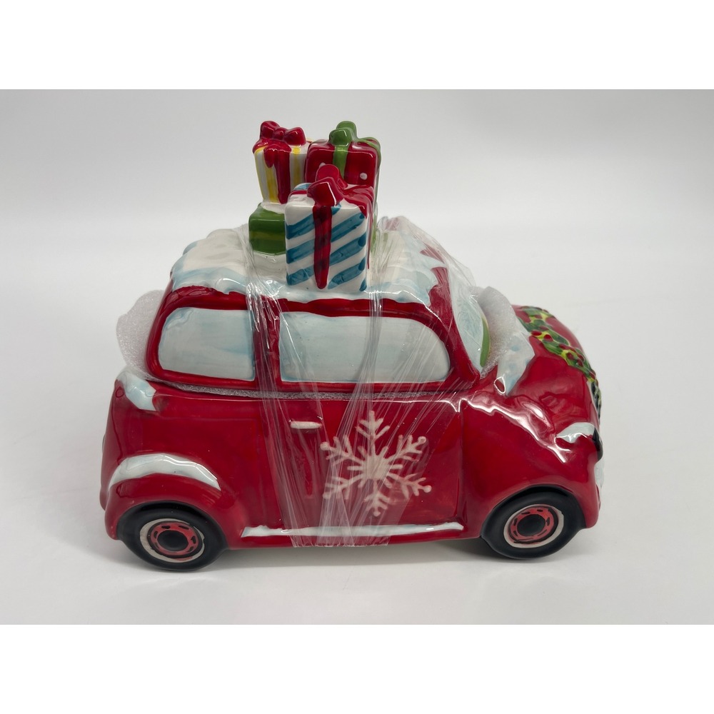Potter's Studio Christmas Red Car Cookie Jar North Pole Snowman Ceramic Holiday
